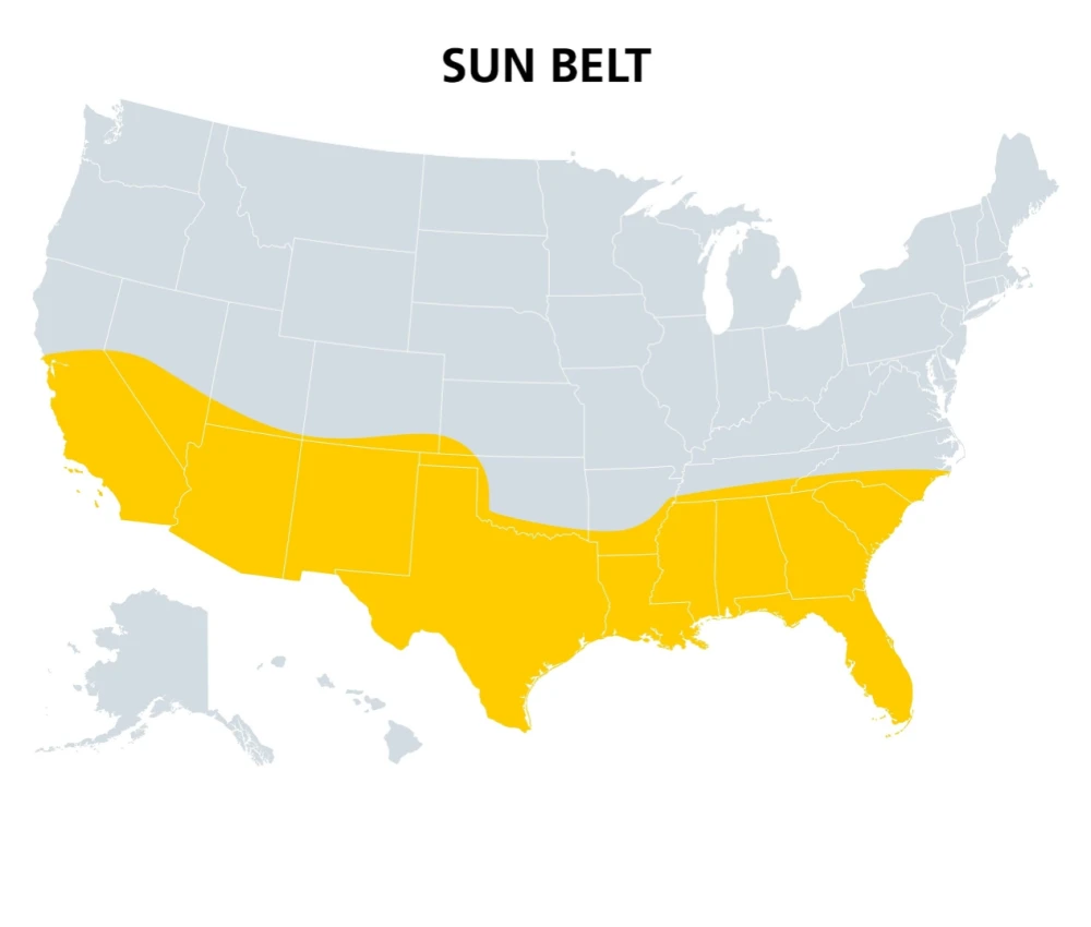 US Sunbelt map Shutterstock_2180906163