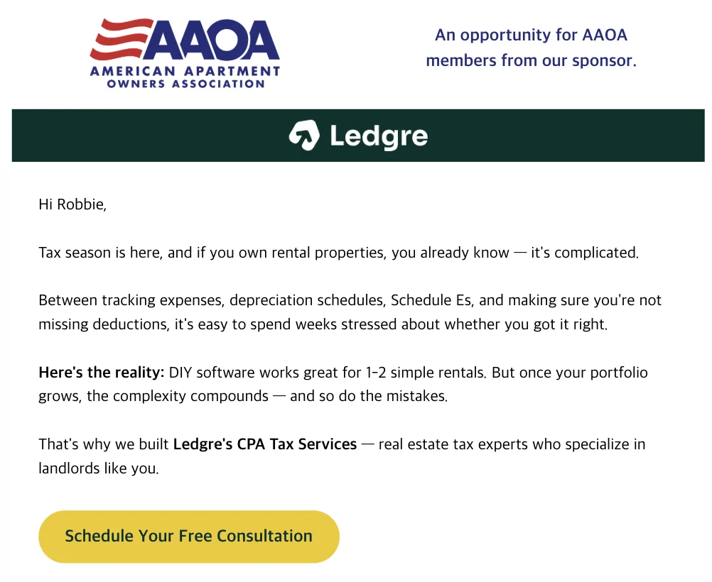 Ledgre dedicated email campaign to AAOA members