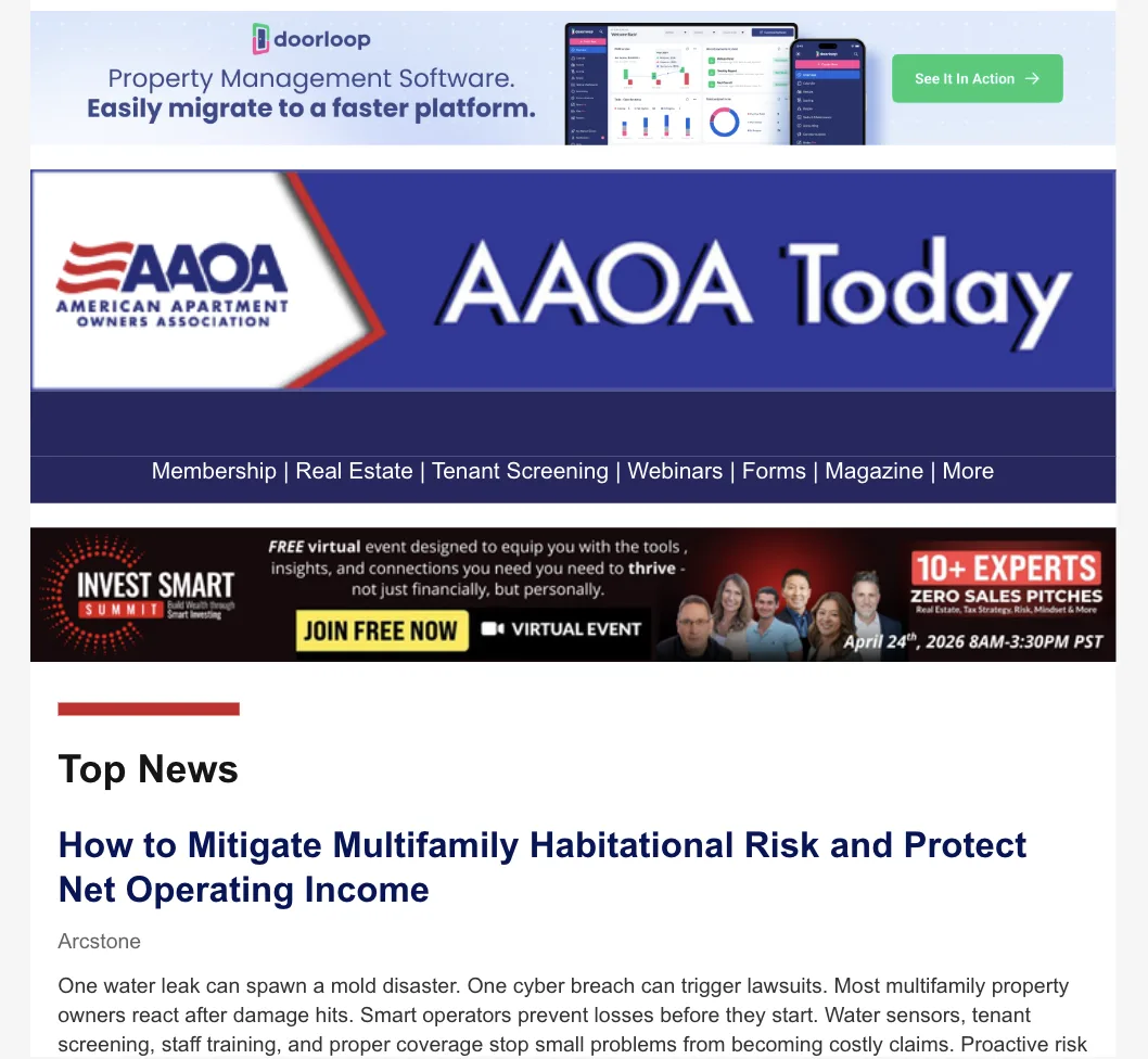 AAOA Today newsletter with banner ad placements
