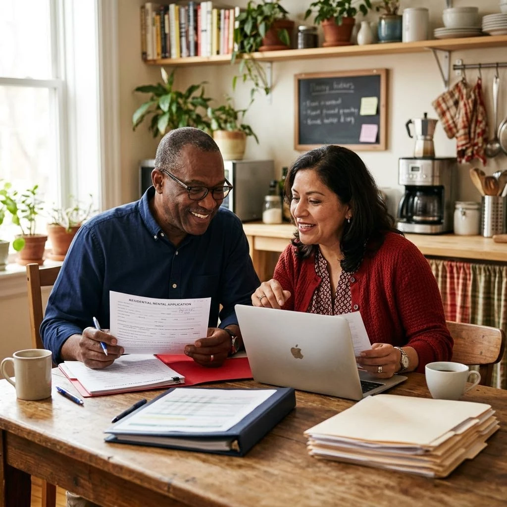 Landlords reviewing rental applications and property documents